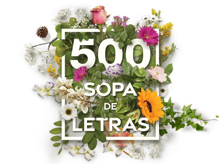 Flores intercaladas con un texto de sopa de letras 500