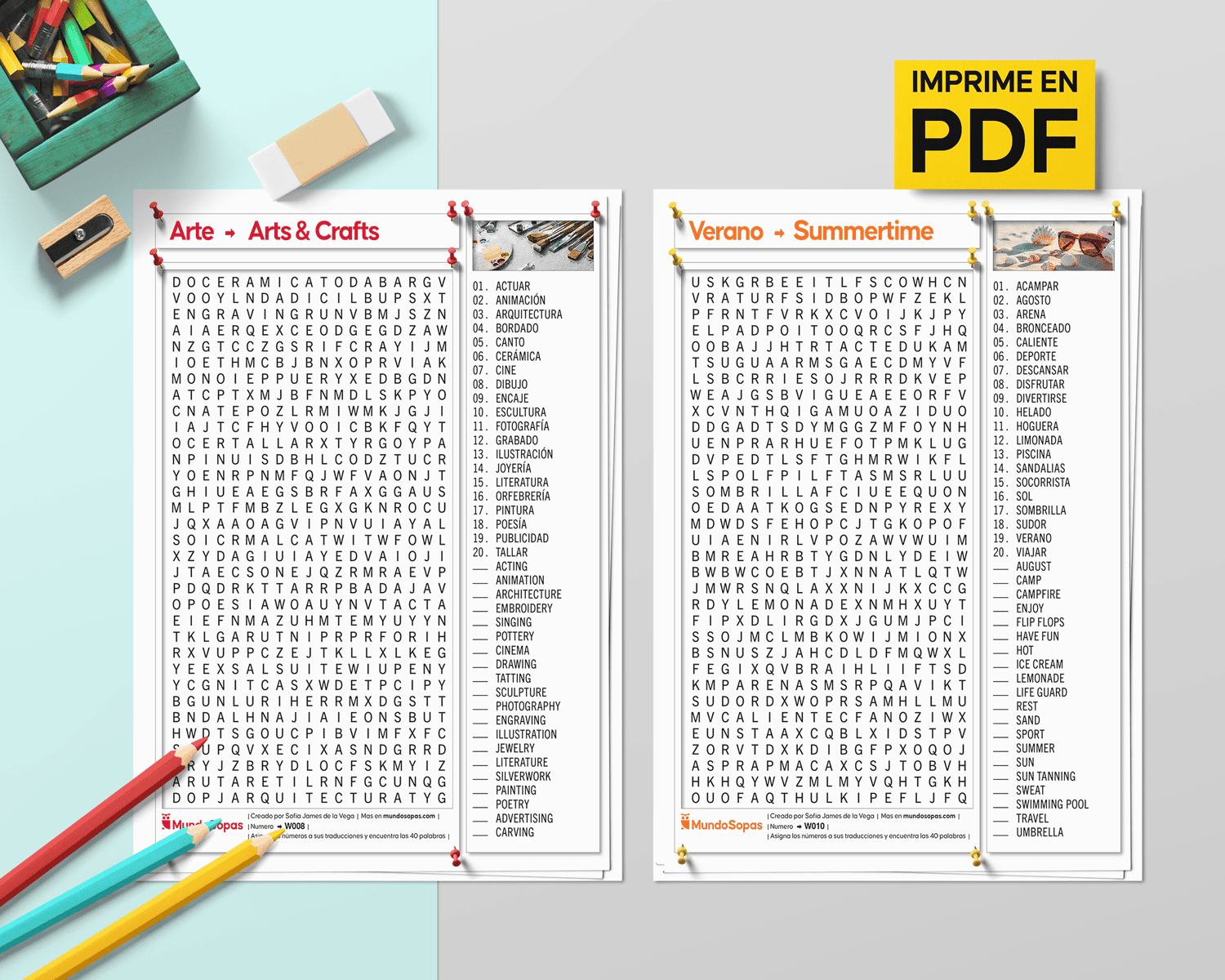 Fichas de Sopas de Letras en Ingles en PDF