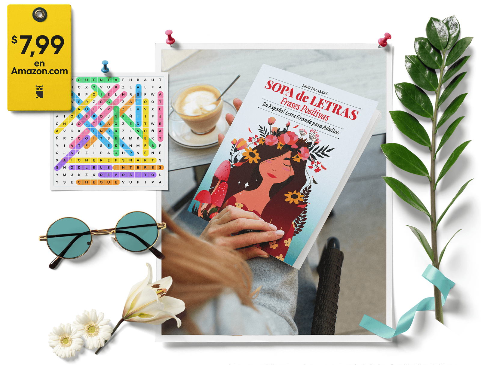 Libro de sopas de letras con palabras positivas para adultos