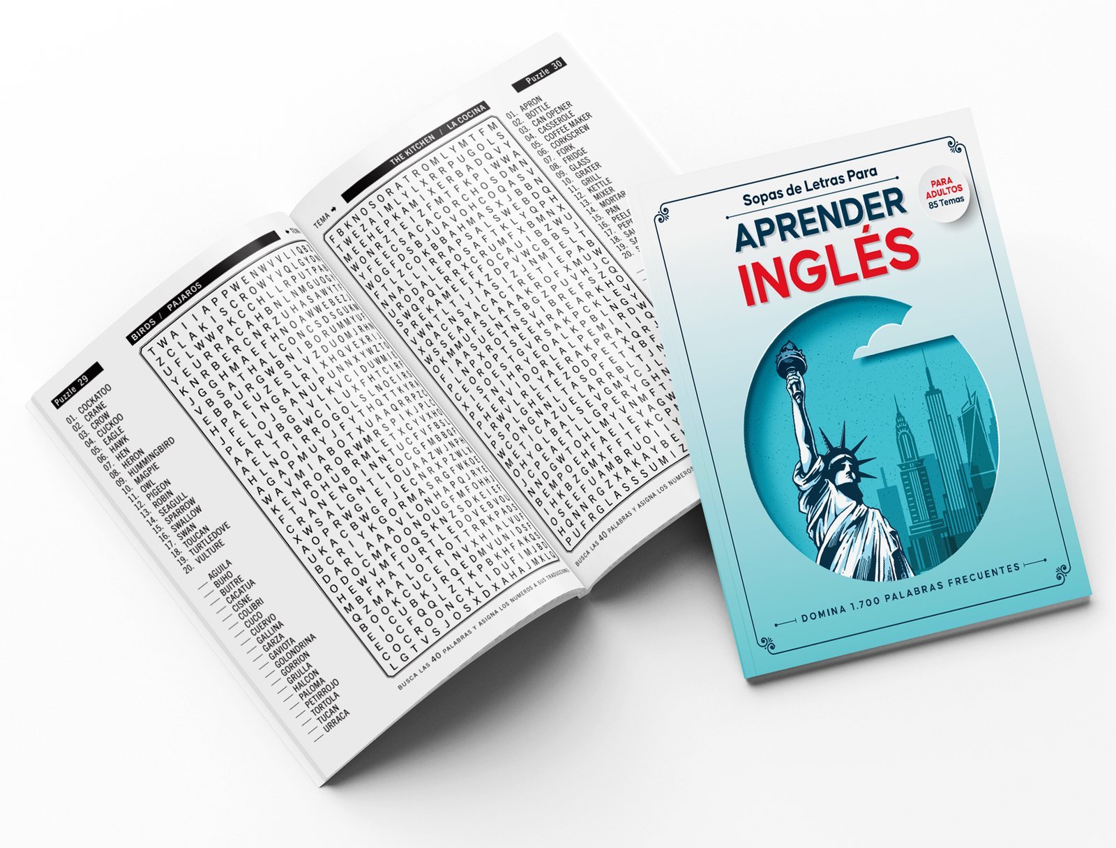 Libro de sopas de letras para aprender ingles para adultos