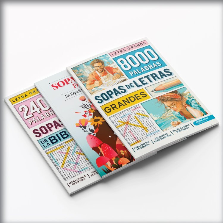 Tres libros de sopas de letras para adultos