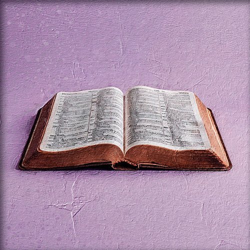 Pintura de un libro representando el antiguo testamento