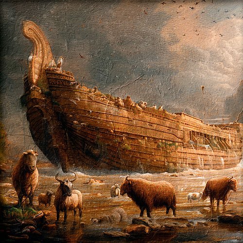 Pintura del Arca de Noe con sus animales