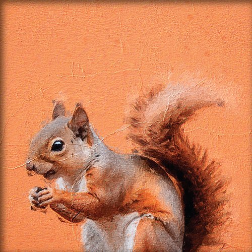 Pintura de una ardilla con bellota