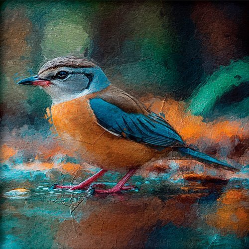 Pintura de un pequeño pajaro de colores