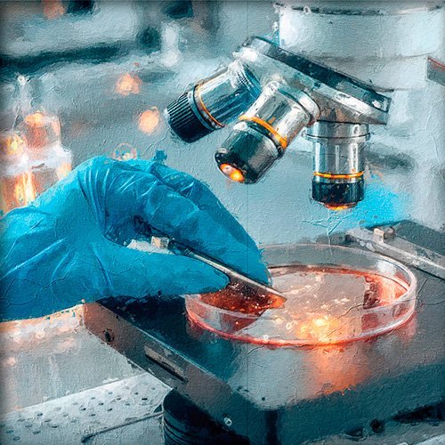 Pintura de un laboratorio con microscopio