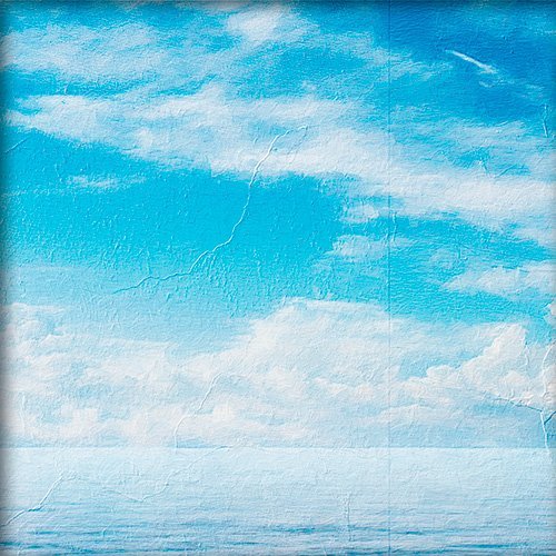 Pintura de un lago y el cielo azul