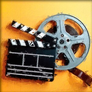 Un claqueta de cine y un rollo de pelicula