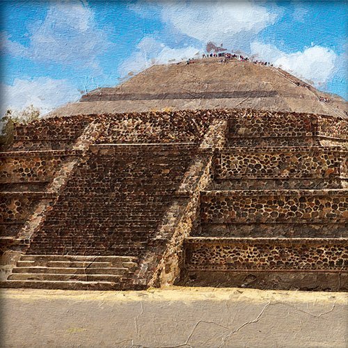 Pintura de una piramide zapoteca