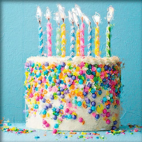 Pintura de una tarde de cumpleaños con velas
