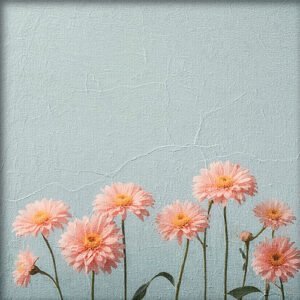 Pintura de unas flores sobre un fondo azul