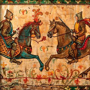 Pintura de dos caballeros medievales