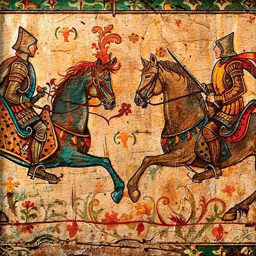 Pintura de dos caballeros medievales