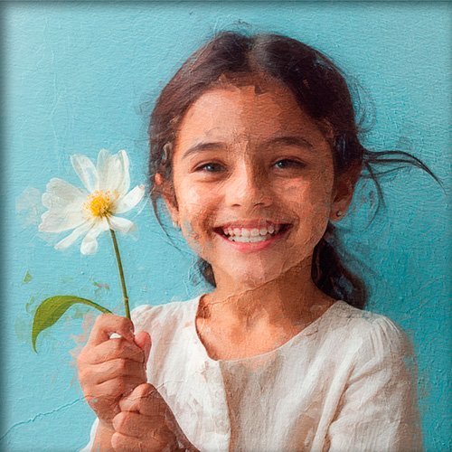 Pintura de una niña que trasnmite felicidad