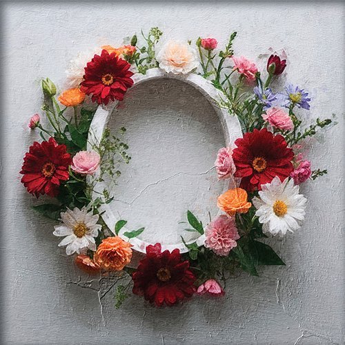 Una letra O formada por flores