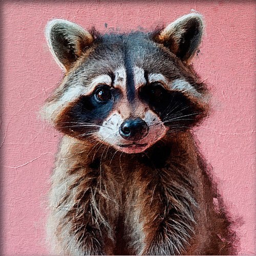 Pintura al oleo de un mapache