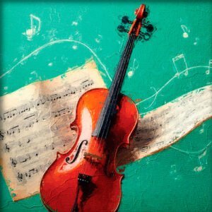 Pintura de un violin y una partitura