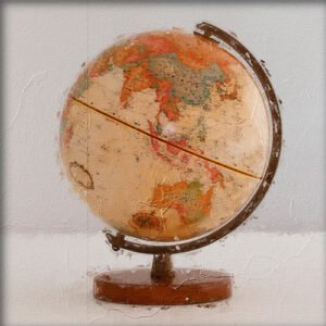 Pintura del globo terraqueo con paises y contientes