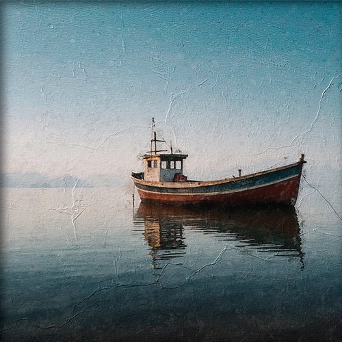 Barco de pesca solitario en aguas tranquilas