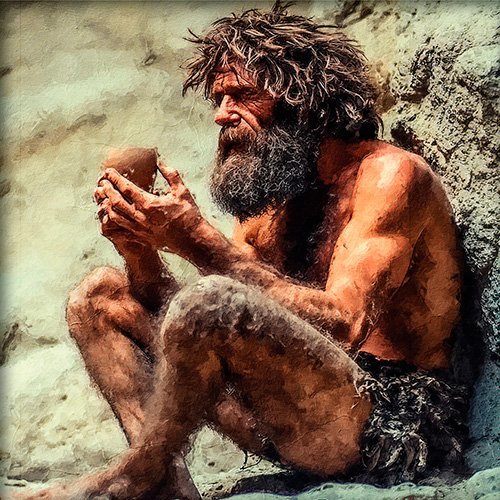 Pintura de un hombre de la prehistoria