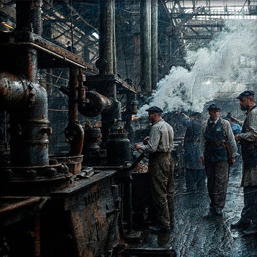 Pintura de una fabrica de la revolucion industrial