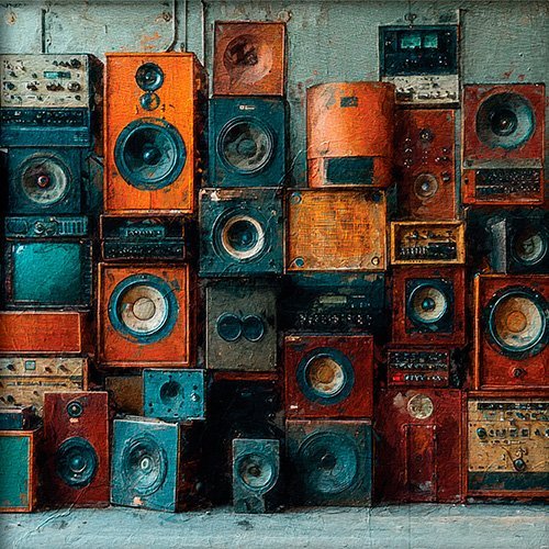 Pintura de una coleccion de altavoces