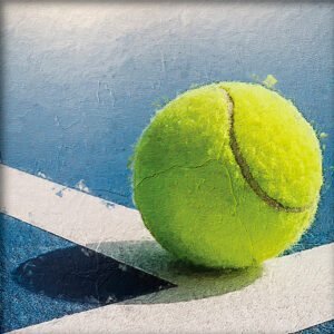 Pintura de una pelota de tenis en la cancha