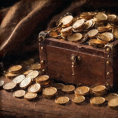 Tesoro de monedas de oro en un cofre