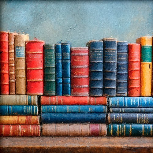 Pintura de una coleccion de libros literarios