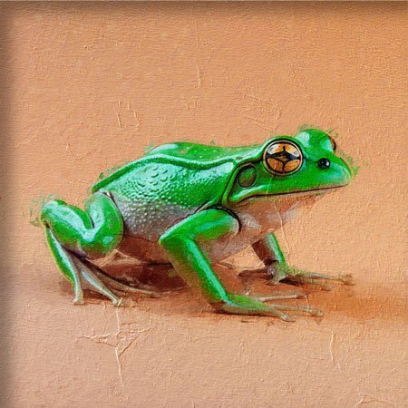 Pintura de una rana verde