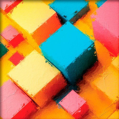 Un dibujo de cubos y triangulos de colores