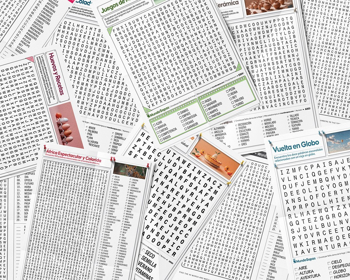 Monton de Sopas de Letras Impresas en papel sobre mesa