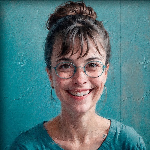 Retrato al oleo de Sofia James de la Vega autora de libros de sopas de letras