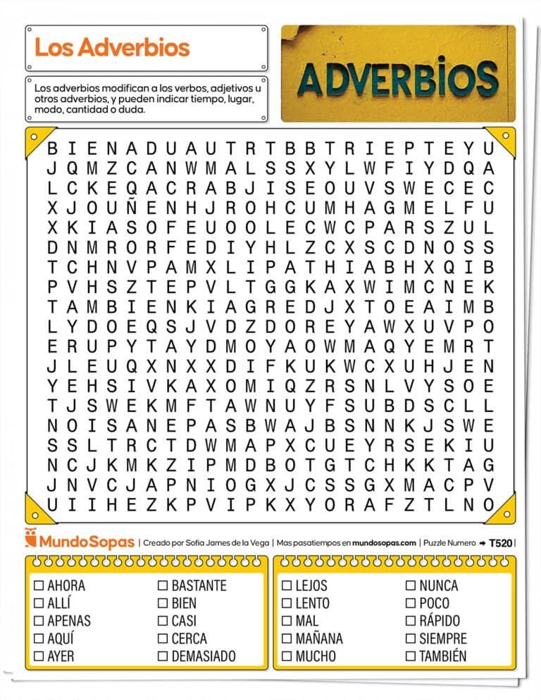 Sopa de Letras los Adverbios