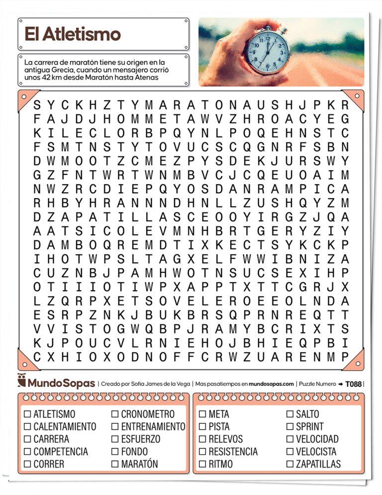 Sopa de letras de atletismo para imprimir gratis