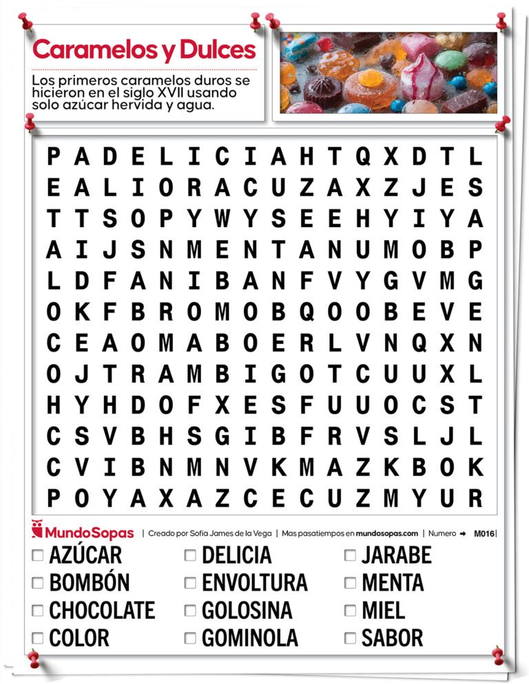 Sopa de Letras de caramelos y dulces para personas mayores