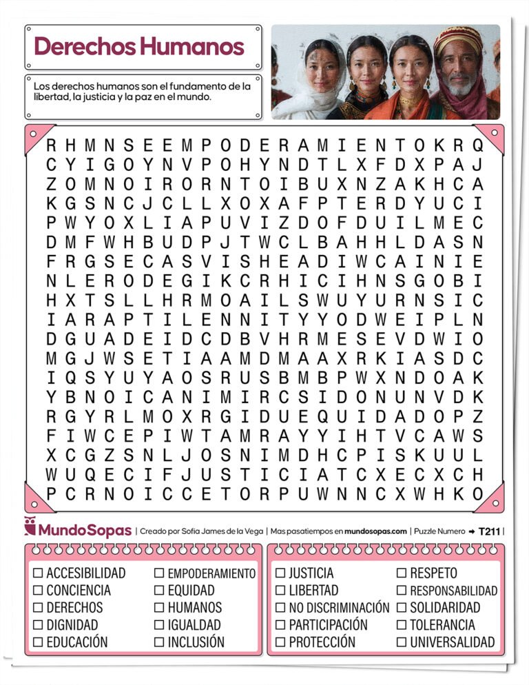 Sopa de letras sobre los derechos humanos para imprimir
