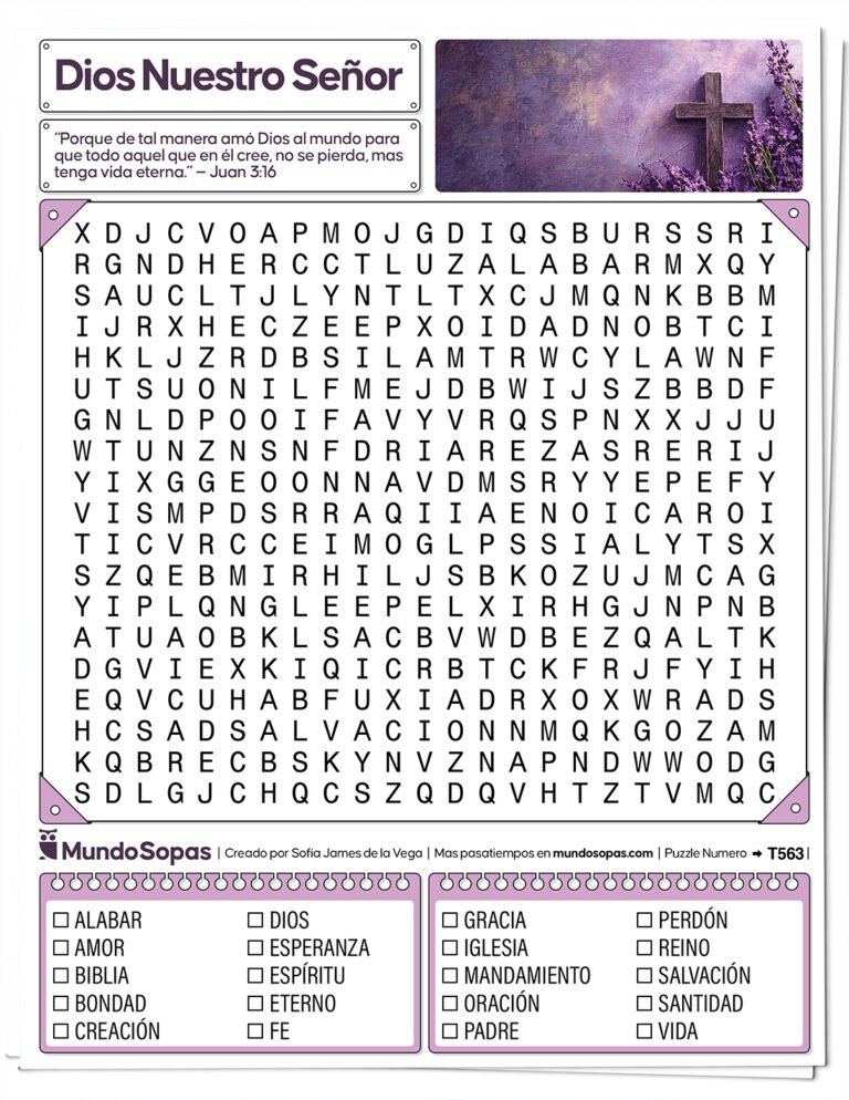 Sopa de letras sobre Dios nuestro señor