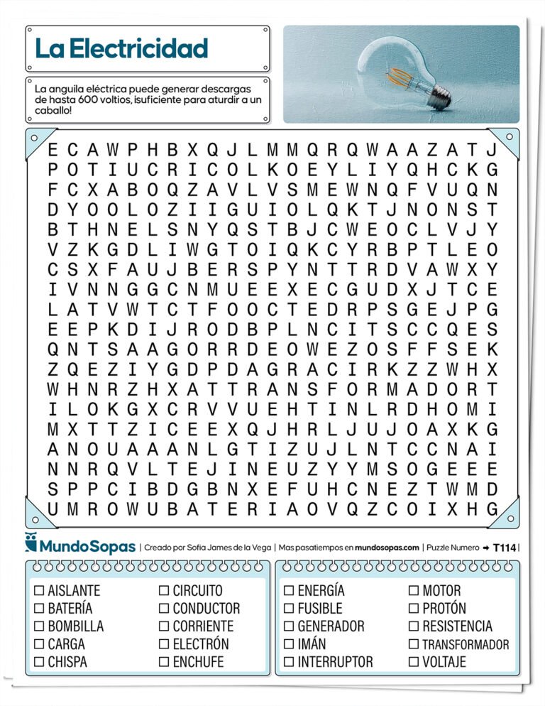 Sopa de letras de electricidad para imprimir
