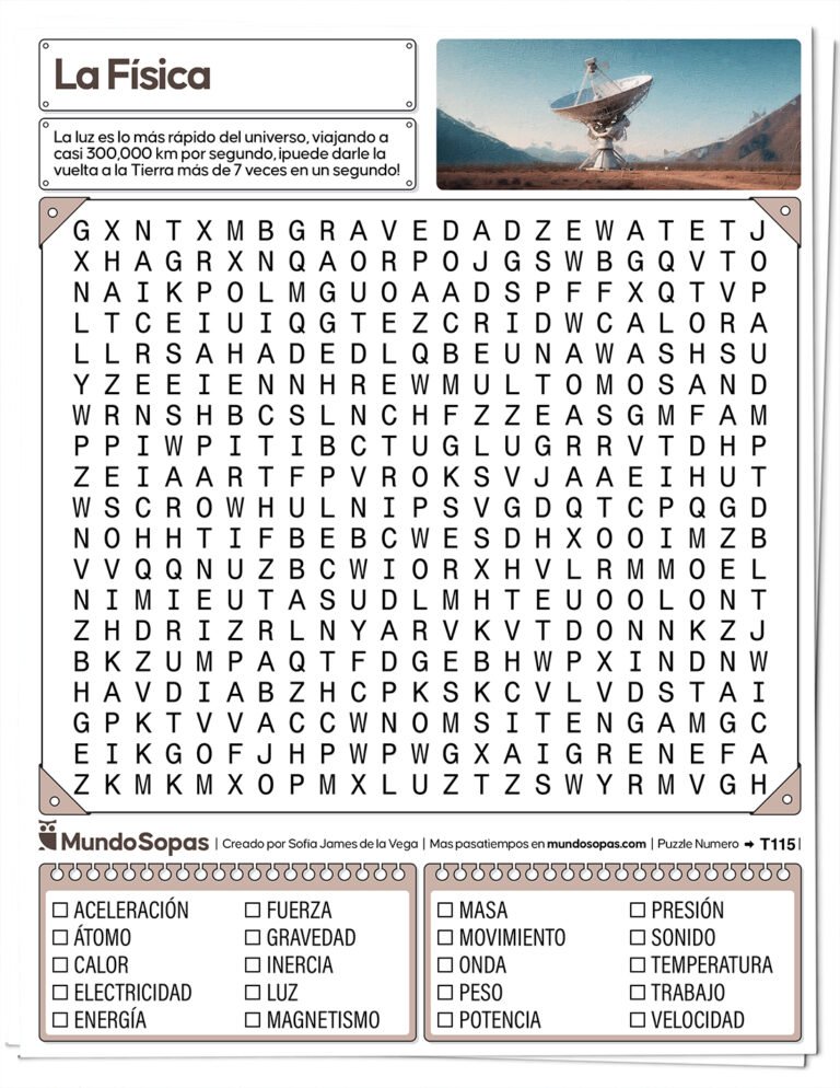 Sopa de letras de física para imprimir