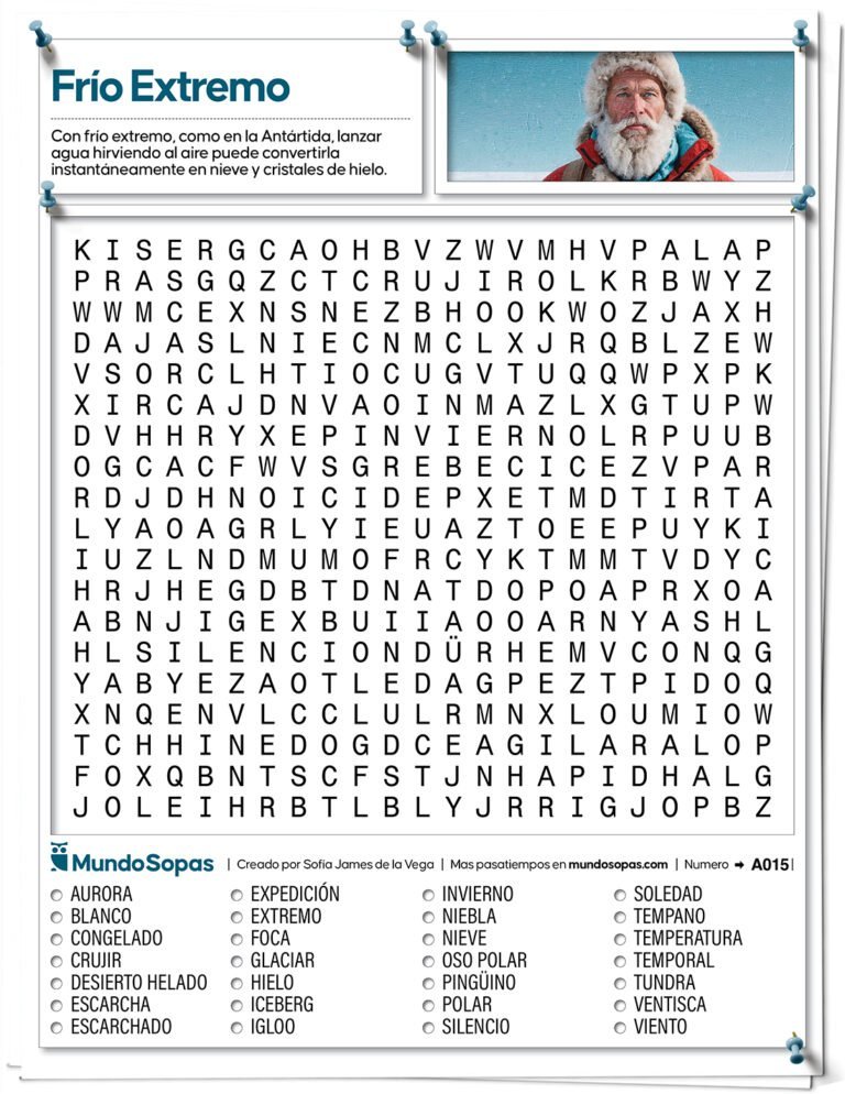 Sopa de Letras para adultos sobre frio extremo