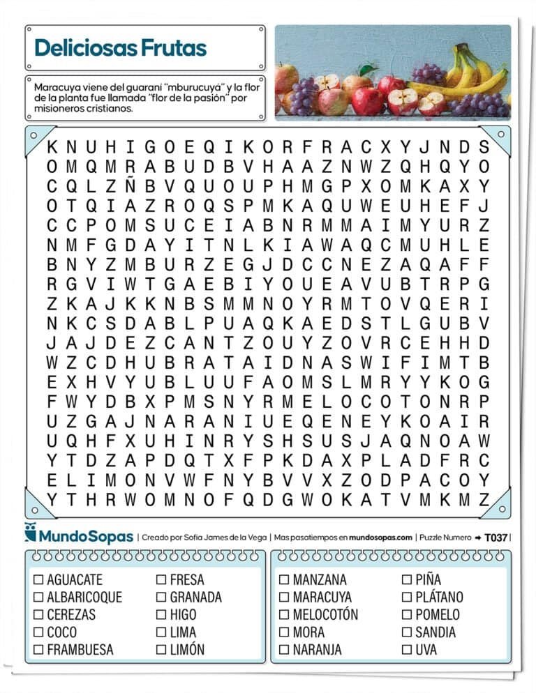 Sopa de Letras de Frutas en Español
