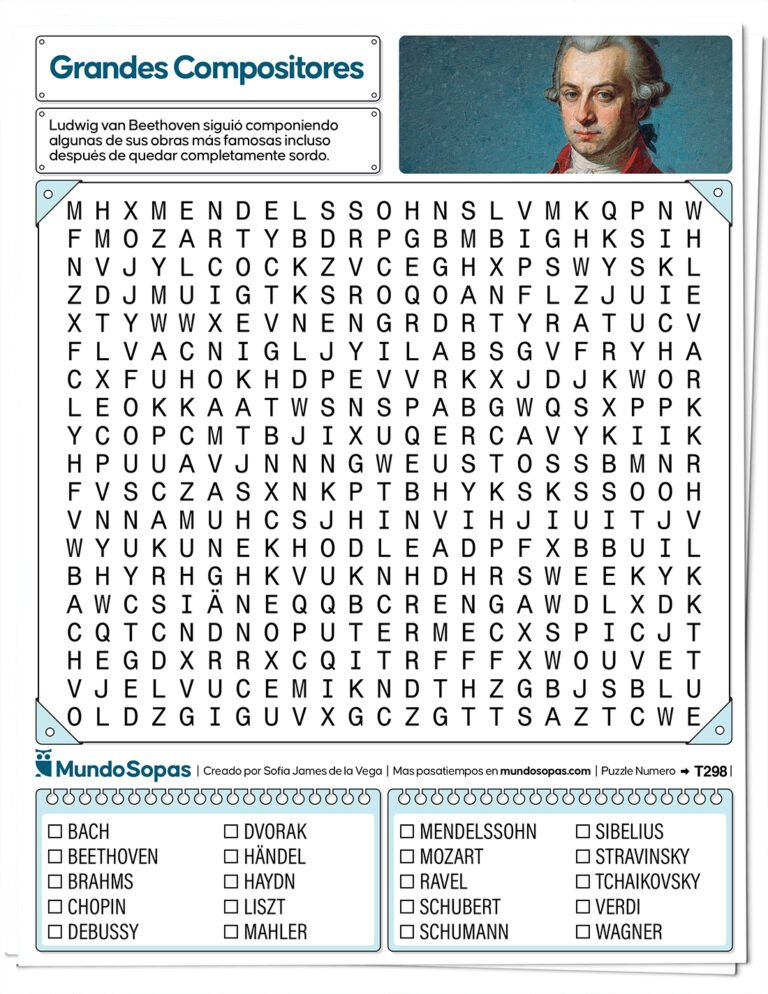 Sopa de letras sobre los grandes compositores de la historia de la musica