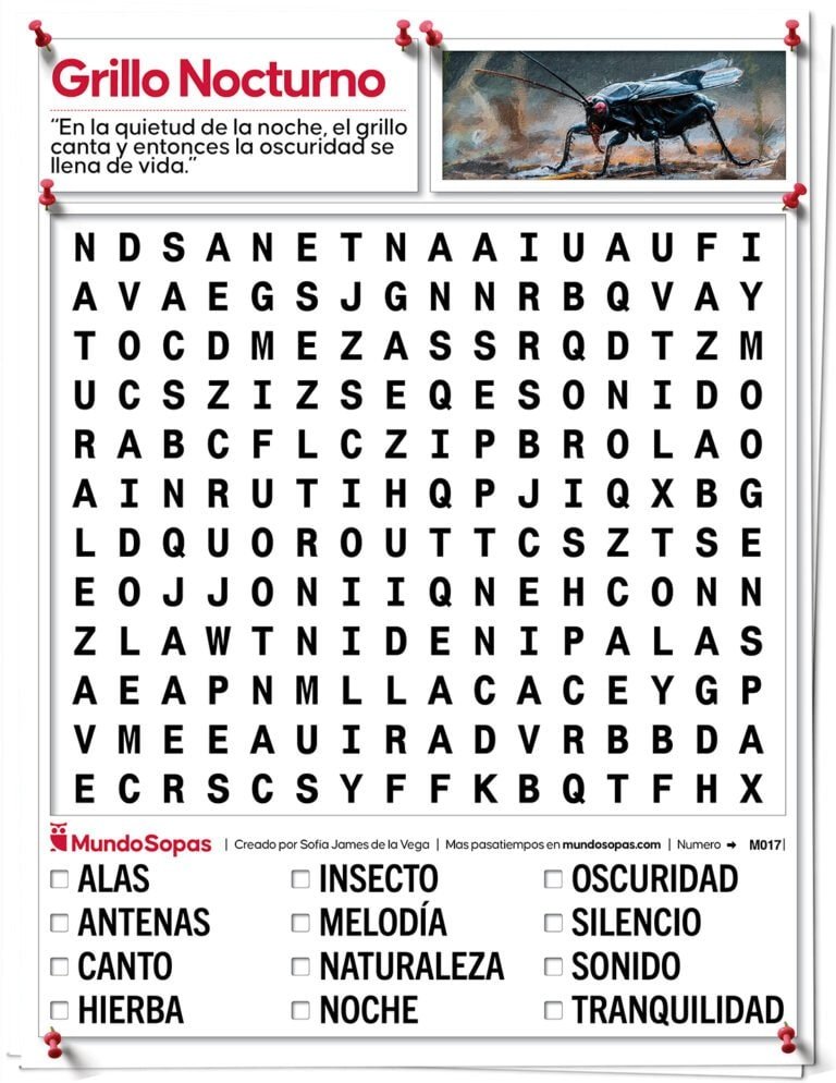 Sopa de Letras para personas mayores sobre los grillos