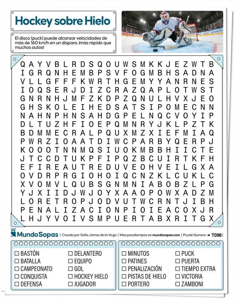 Sopa de letras sobre hockey sobre hielo en PDF