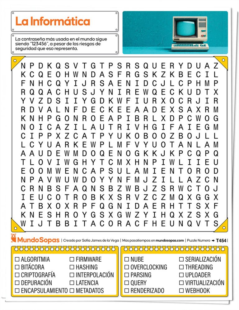 Sopa de letras de informática para imprimir