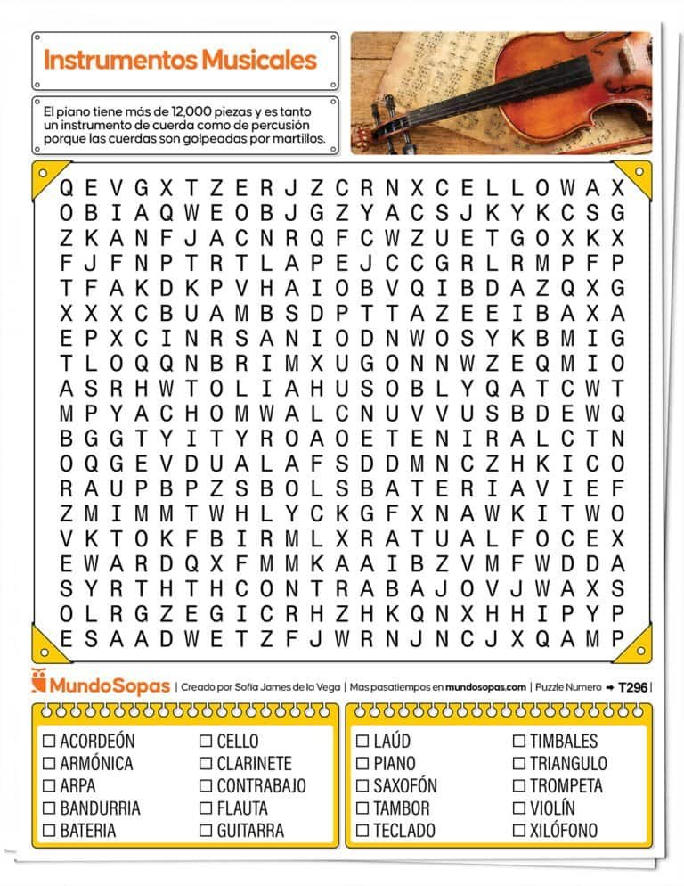 Sopa de Letras los Instrumentos Musicales