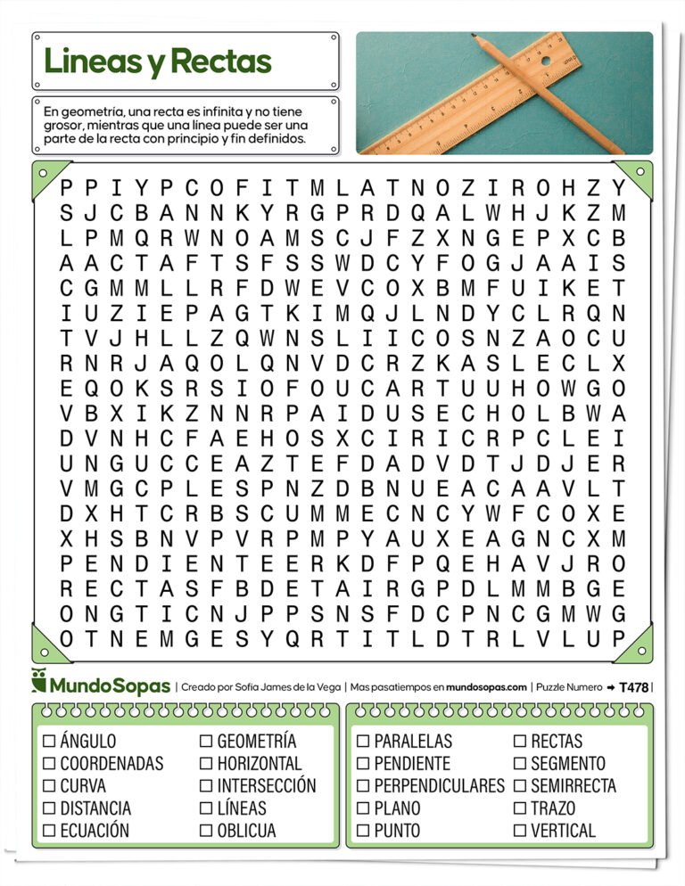 Sopa de letras sobre líneas y rectas para imprimir