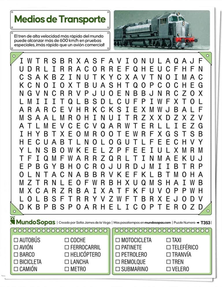 Sopa de Letras Medios de Transporte