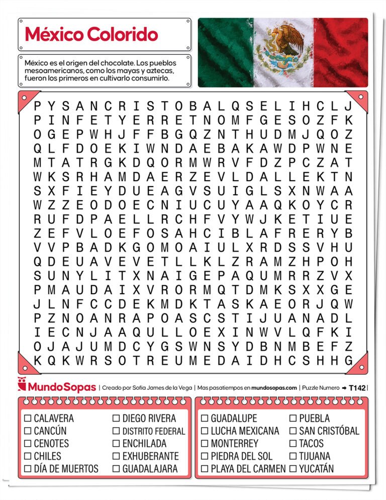 Sopa de letras para imprimir sobre Mexico